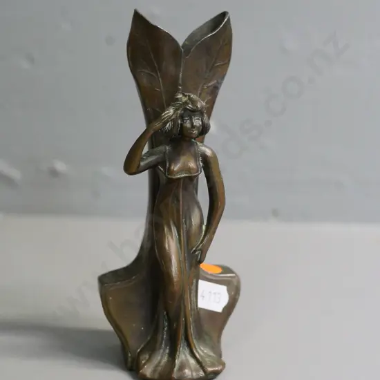 art nouveau style cast metal figurine in vase shape - open bottom H-140