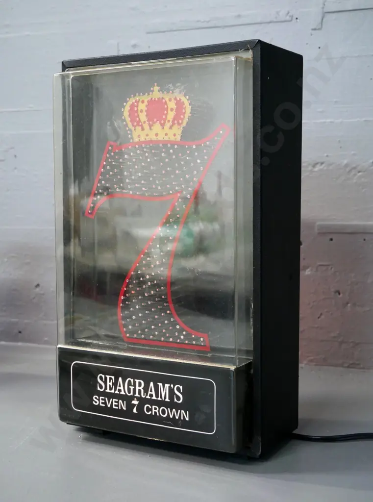 Seagram's 7 Crown illuminated fibre optic bar display - going - plastic front needs refiitting in case H-360 W-220 D-130 Image 1++