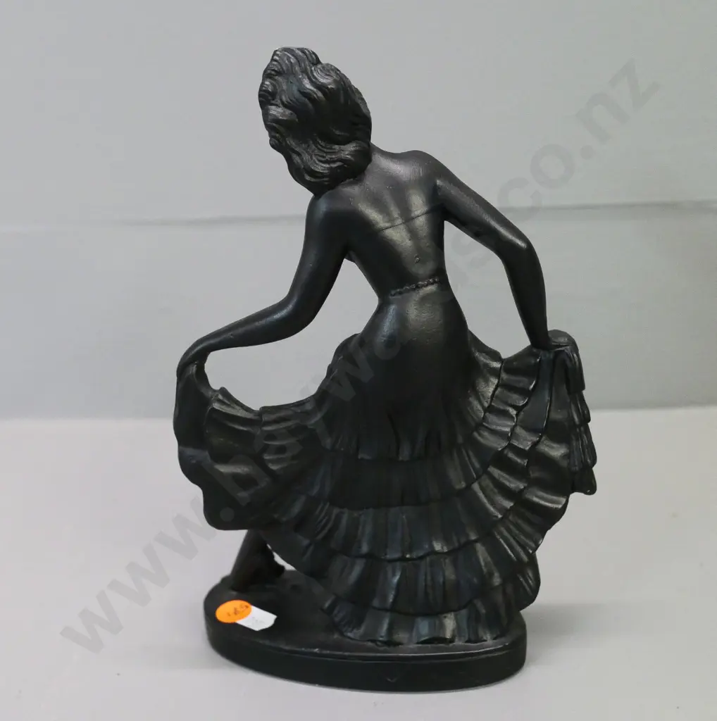 black glazed porcelain deco style figure "Rita" - "Prof. Ruggeri" etched on base, small fleck to finish at top. H-240 Image 1++