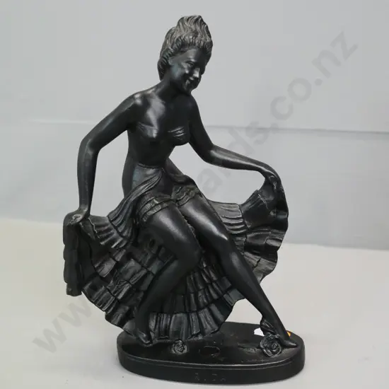 black glazed porcelain deco style figure "Rita" - "Prof. Ruggeri" etched on base, small fleck to finish at top. H-240