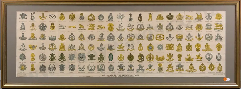 framed print - Cap Badges of the Territorial Forces  H-270 W-870 Image 1++
