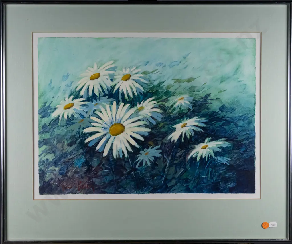 Brian Halliday 1990 - framed oil - "Daisies" H-320 W-450 Image 1++