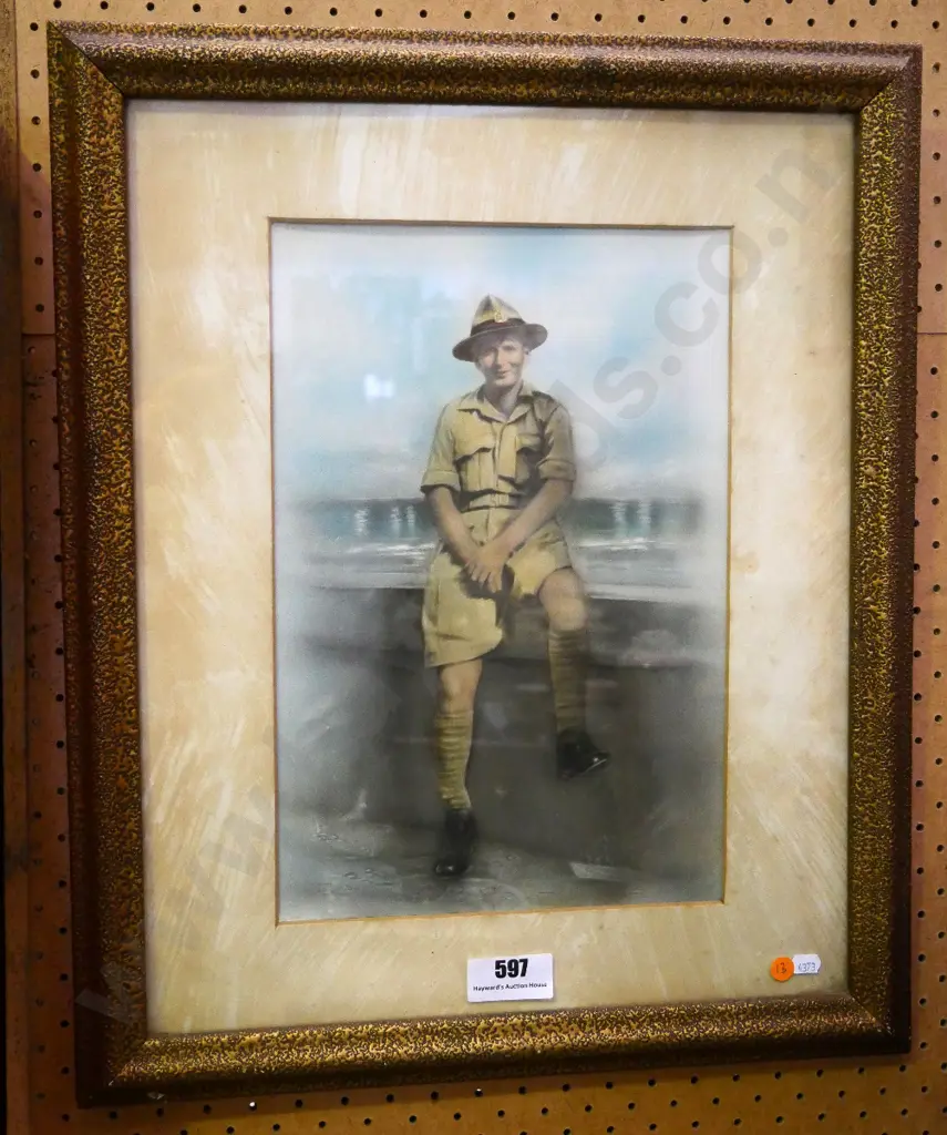 framed hand coloured photograph - portrait soldier H-370 W-240 Image 1++