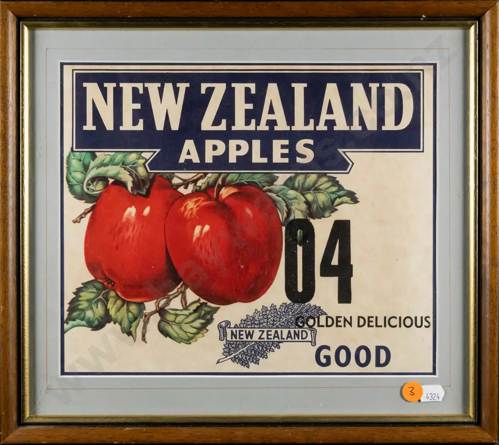 framed vintage advertising print - New Zealand Apples H-210 W-250 Image 1++