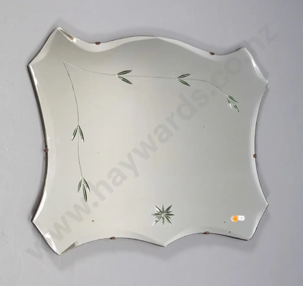 retro scalloped edge wall mirror (slight de-silvering) H-460 W-610 Image 1++