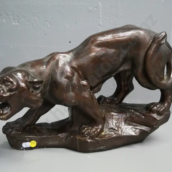 painted plaster mountain lion figure - some chips and haze to finish H-270 L-380