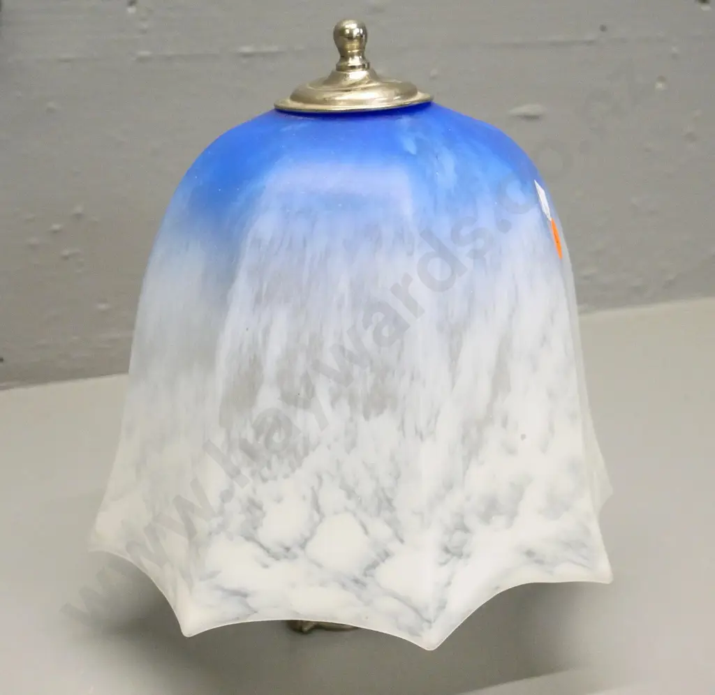 vintage opaque mottled white and blue glass lampshade with chrome fitting, glass is H-160 Diameter 170 Image 1++