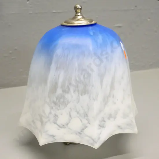 vintage opaque mottled white and blue glass lampshade with chrome fitting, glass is H-160 Diameter 170