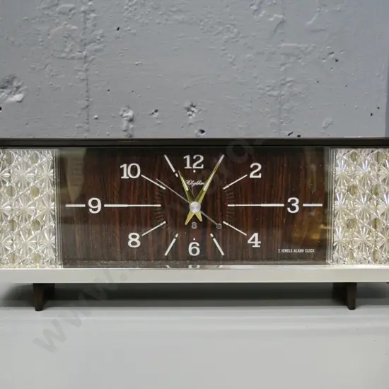 mid-century Rhythm plastic-cased table / alarm clock H-150 W-360 D-70