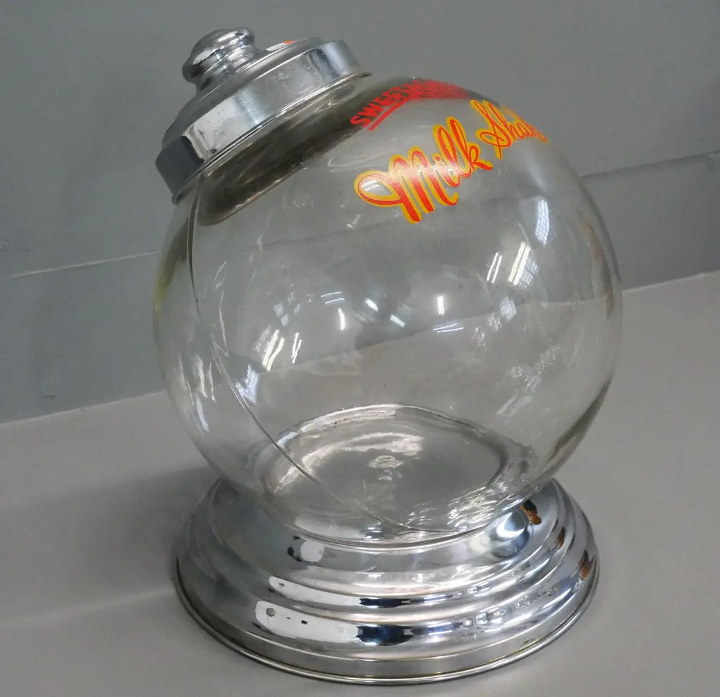 vintage sweets dispenser - glass and chrome with stencilled 'Sweetacres Milk Shakes' Diameter 250 Image 1++