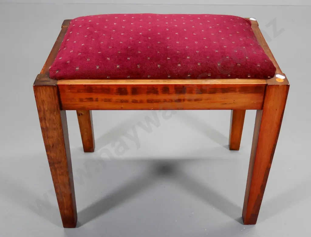 timber occasional stool with burgundy velvet upholstered seat H-420 W-470 D-320 Image 1++