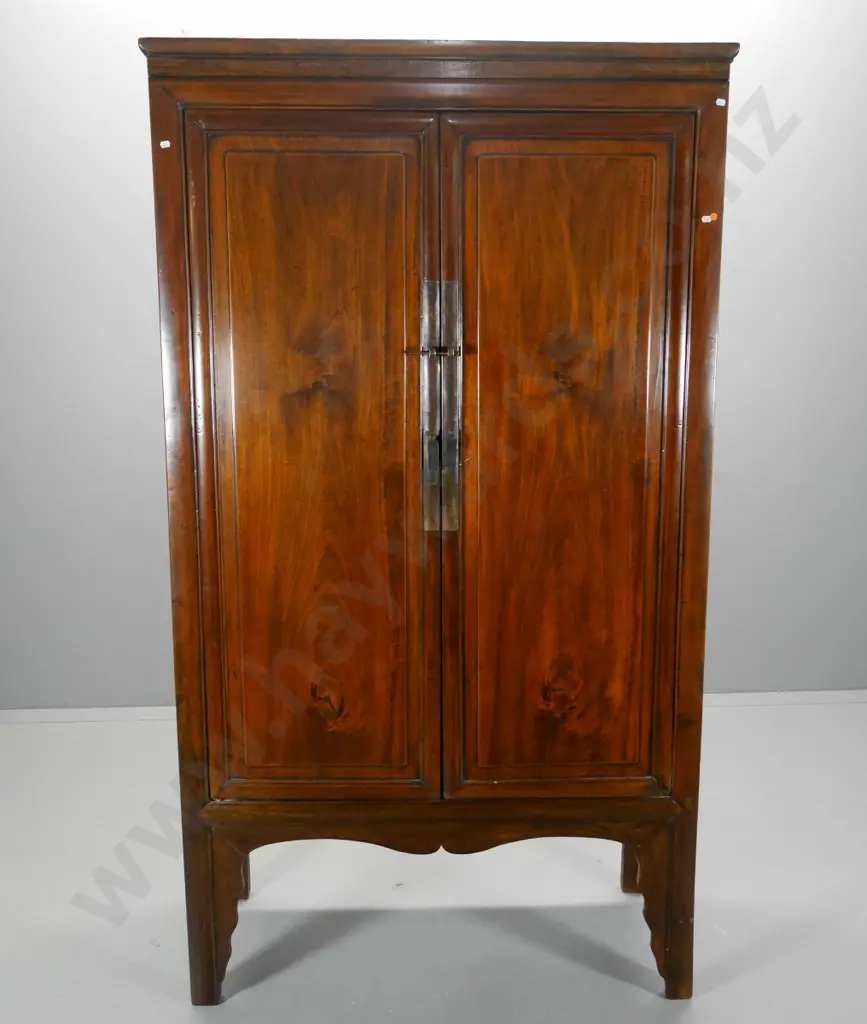 tall Chinese solid elm 2-door wedding cabinet with brass hardware, 2 internal drawers H2030 W1130 D490 Image 1++