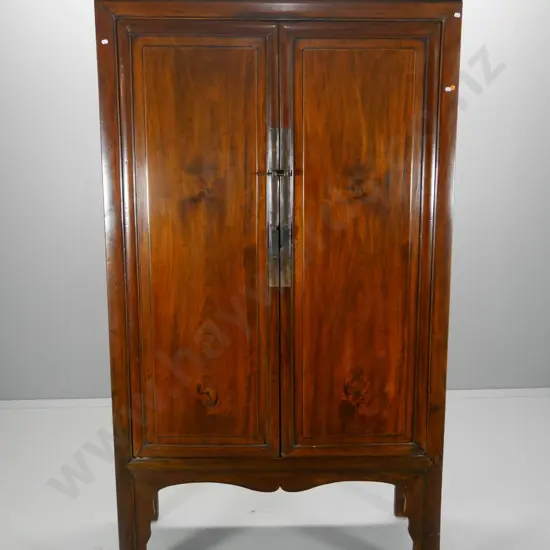 tall Chinese solid elm 2-door wedding cabinet with brass hardware, 2 internal drawers H2030 W1130 D490