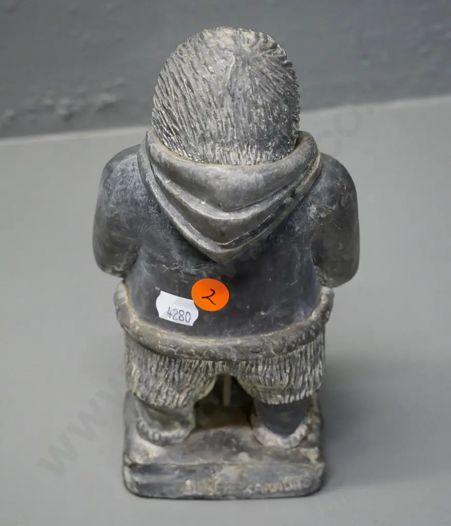 soapstone carving - Inuit hunter, engraved Abbott Canada on back of base H-220 Image 1++