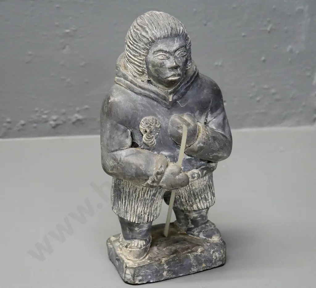 soapstone carving - Inuit hunter, engraved Abbott Canada on back of base H-220 Image 1++