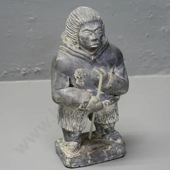 soapstone carving - Inuit hunter, engraved Abbott Canada on back of base H-220