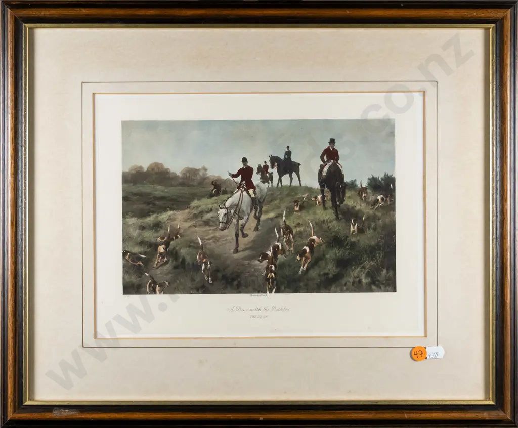 framed hunting themed print - "The Draw" H-160 W-250 (very slight foxing) Image 1++