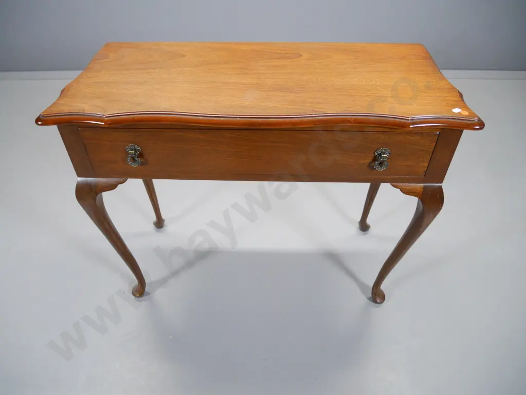 reproduction mahogany cab-leg hall table with single drawer & brass drop handle H-690 W-860 D-380 Image 1++