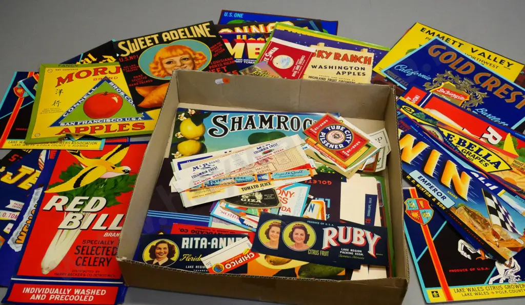 box of vintage food labels Image 1++