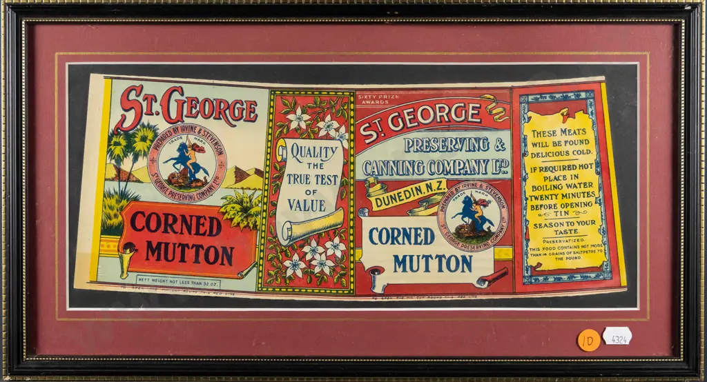 framed vintage St George Corned Mutton label Image 1++