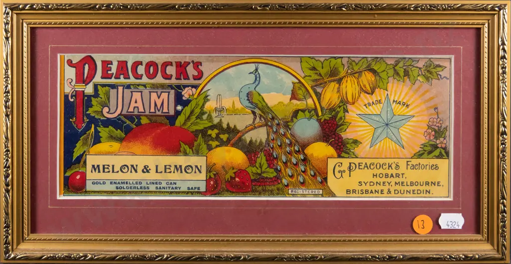 framed Peacock Jam Melon and Lemon label H-105 W-275 Image 1++