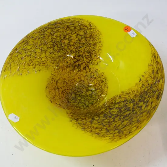 art glass bowl - yellow with swirl pattern. Diameter 260