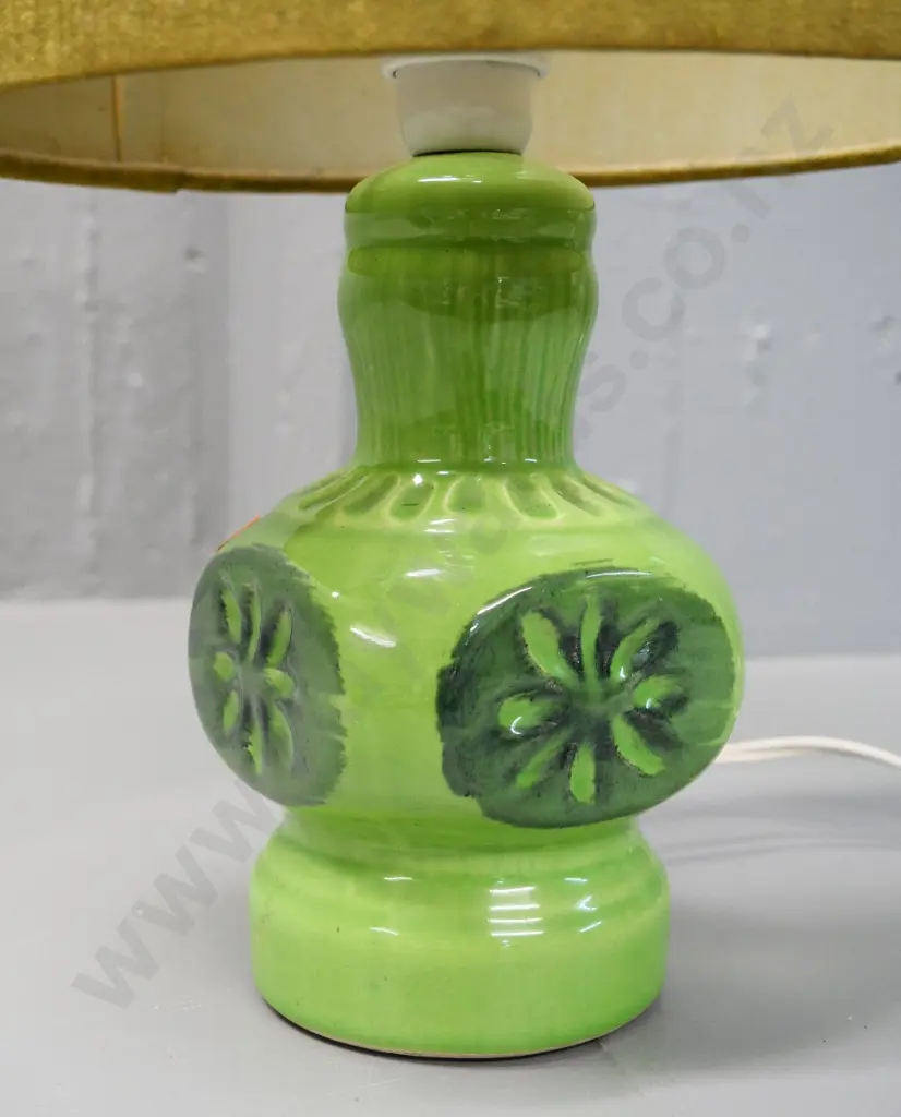 small retro green ceramic table lamp H-430 including shade, ceramic section H-200 Image 1++