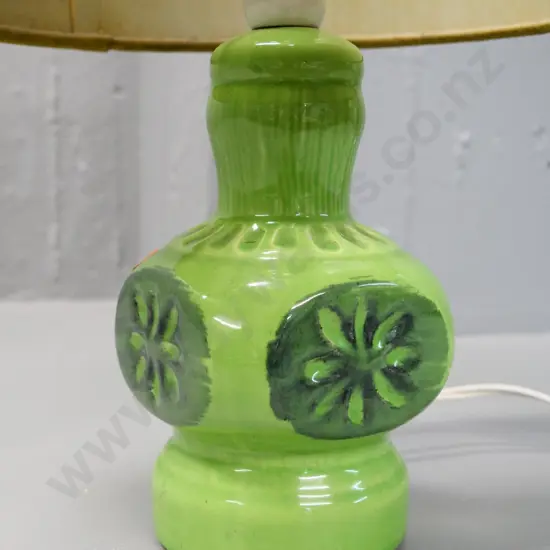 small retro green ceramic table lamp H-430 including shade, ceramic section H-200