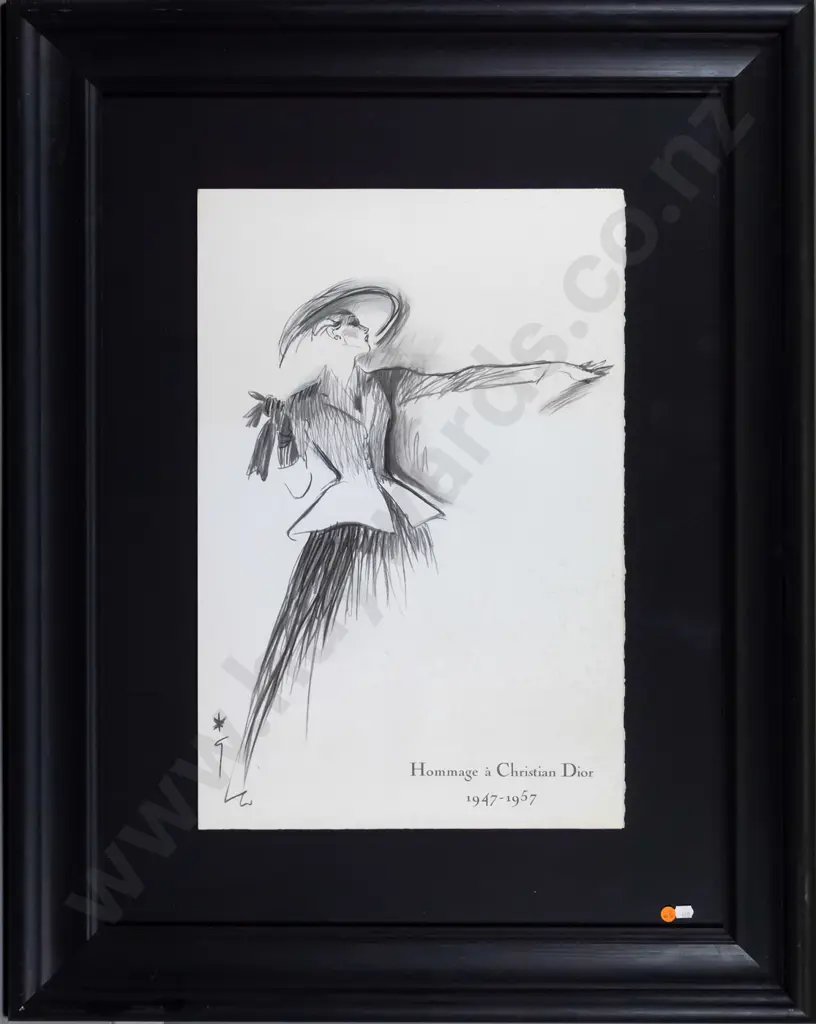 framed vintage Rene Gruau Christian Dior lithograph (slight foxing) H-600 W-390 Image 1++