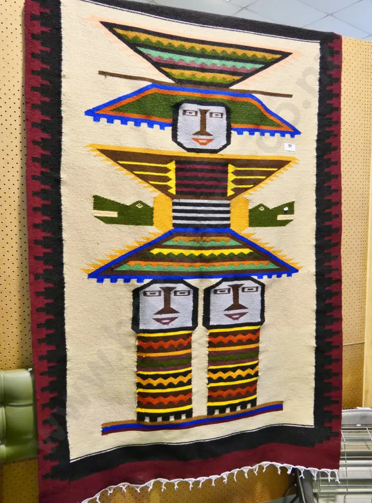 ethnic design hand-woven woollen floor rug L-1720 W-1100 Image 1++