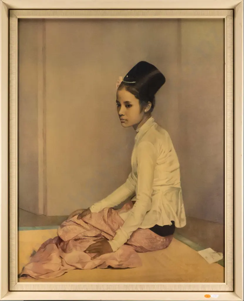 framed  retro Sir Gerald Kelly print - Saw Ohn Nyun H-590 W-470 Image 1++