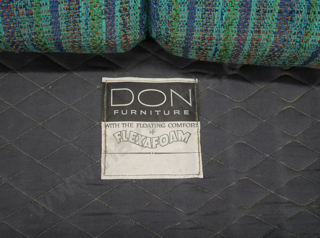 mid-century Don convertible 4-seater settee/ divan bed with striped tweed fabric, some fading on arms H810 W2150 D830 Image 1++