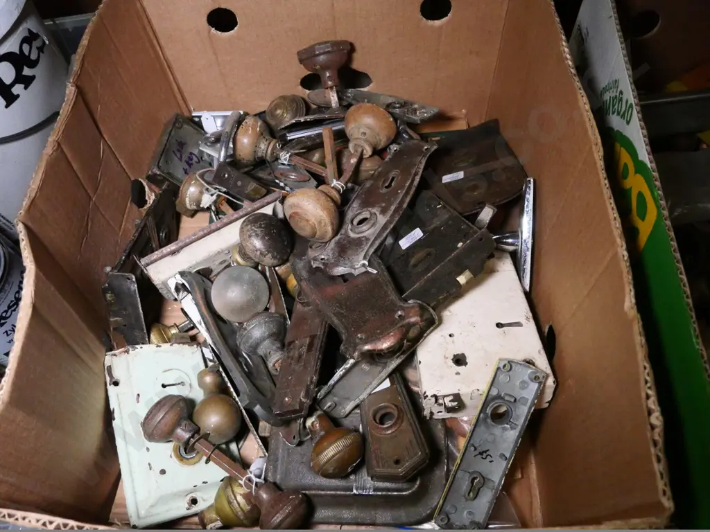 box of vintage door hardware Image 1++