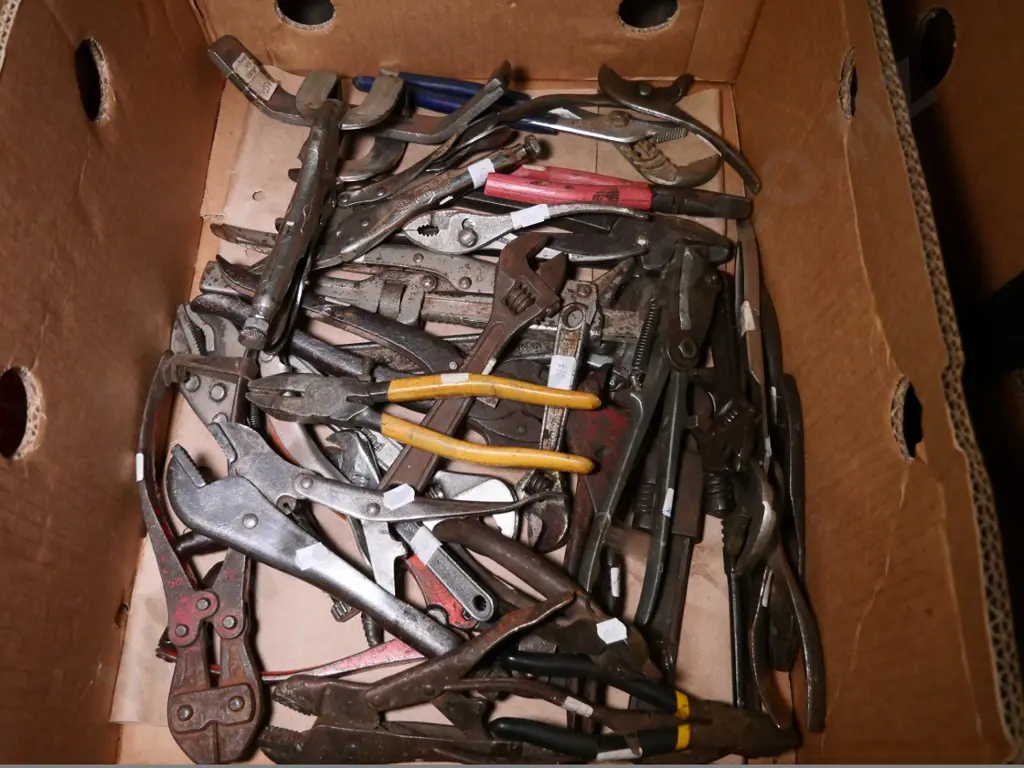 box of pliers, vise grips, plumber's wrenches, etc. Image 1++