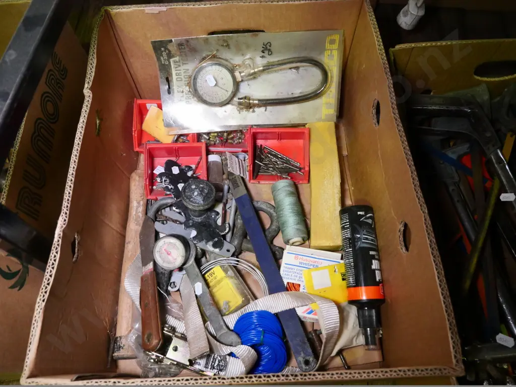 box of compression tester, drill bits, etc. Image 1++