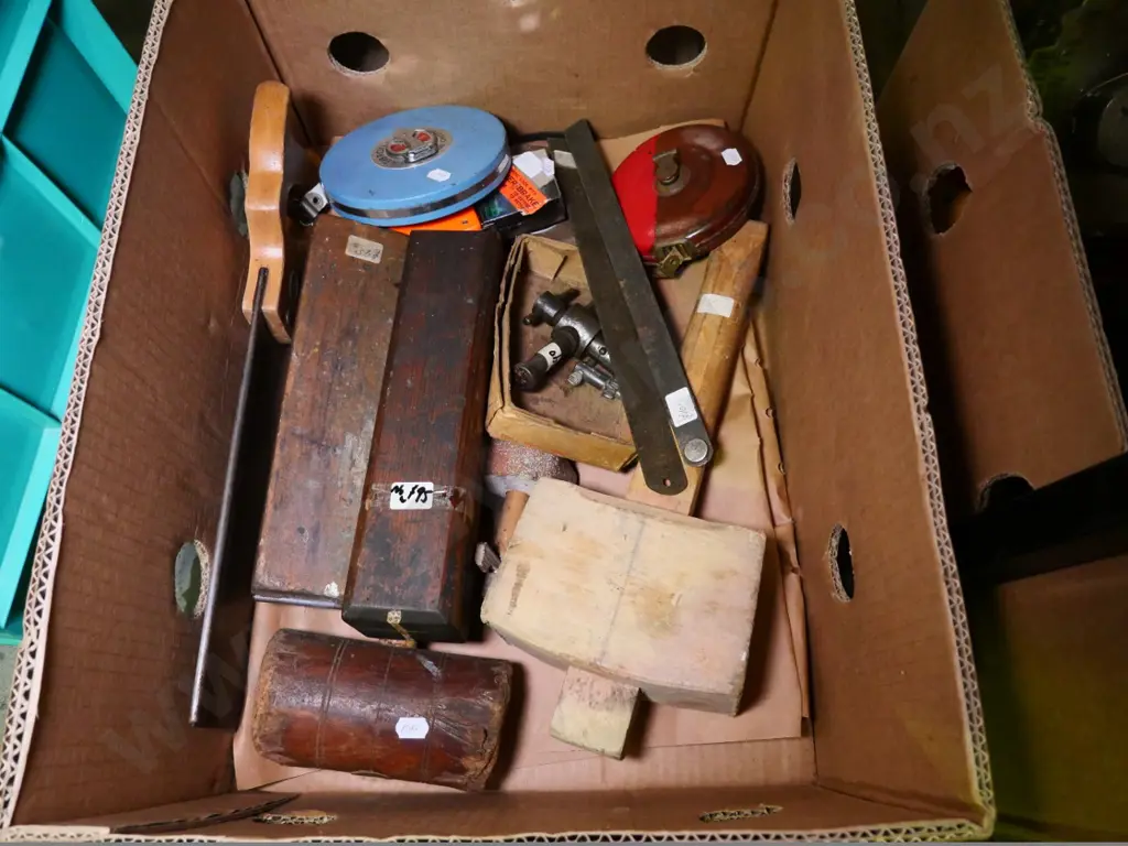 box of sharpening stones, mallet, saw, etc. Image 1++