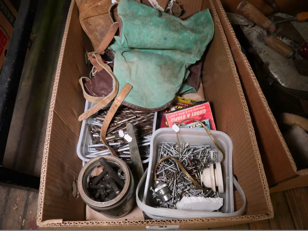 box of drill bits, staples, etc. Image 1++