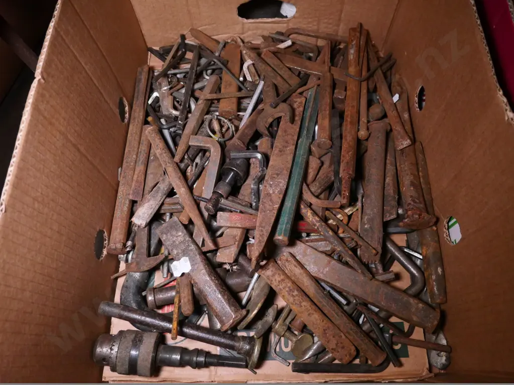 box of rusty cold chisels, allen keys, etc. Image 1++