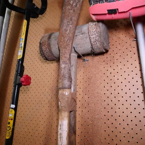 vintage wooden mallet and slasher