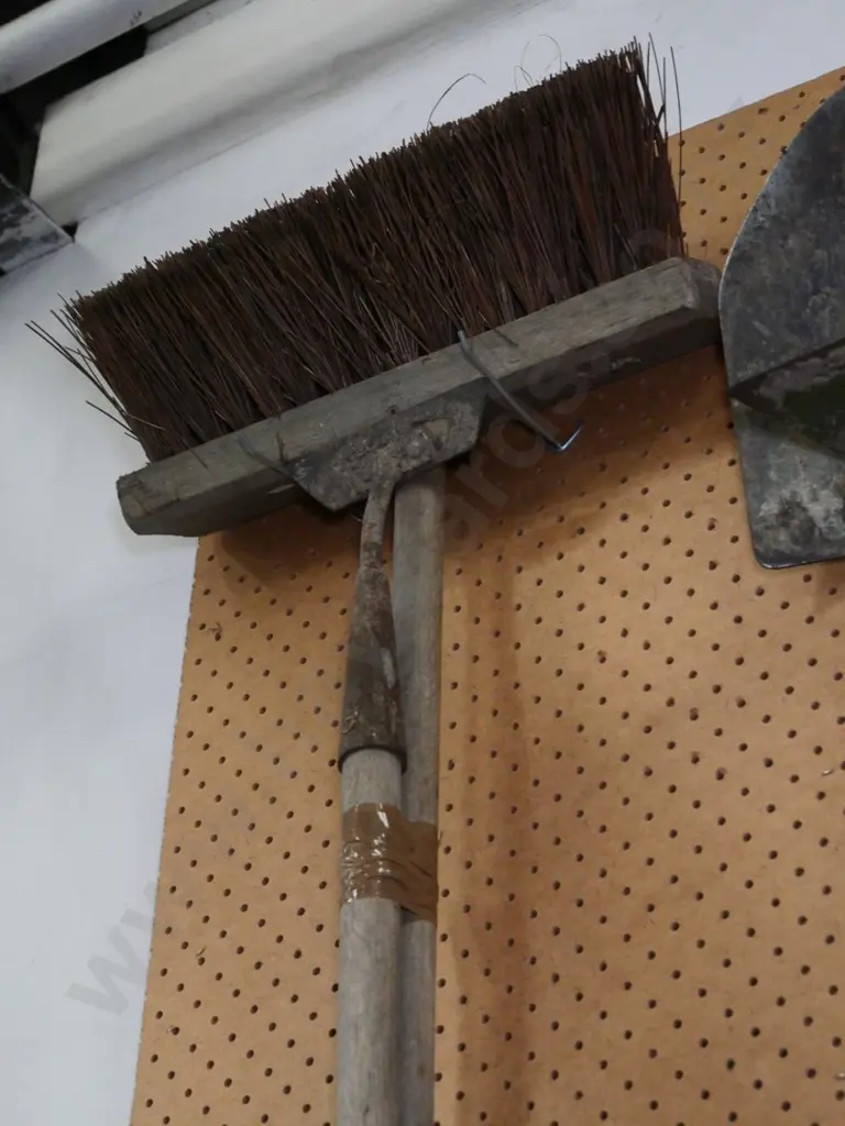 vintage hoe and a yard broom Image 1++