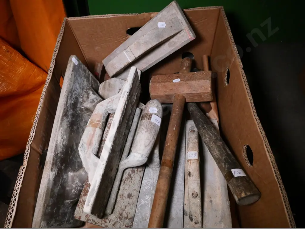 box of wooden plastering floats, mallets, etc. Image 1++