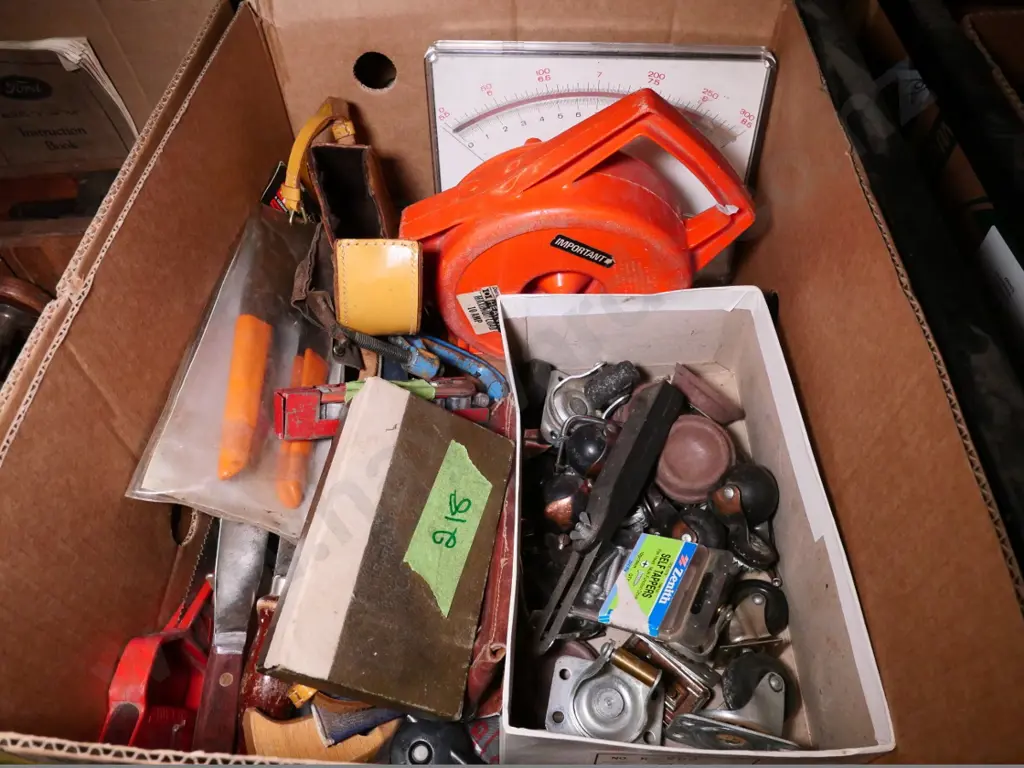 box of casters, hand tools, extension cord, etc. Image 1++