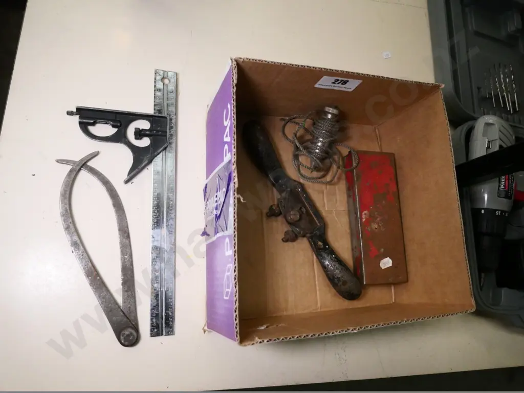 box of plumb line, spokeshave, builder's square, etc. Image 1++