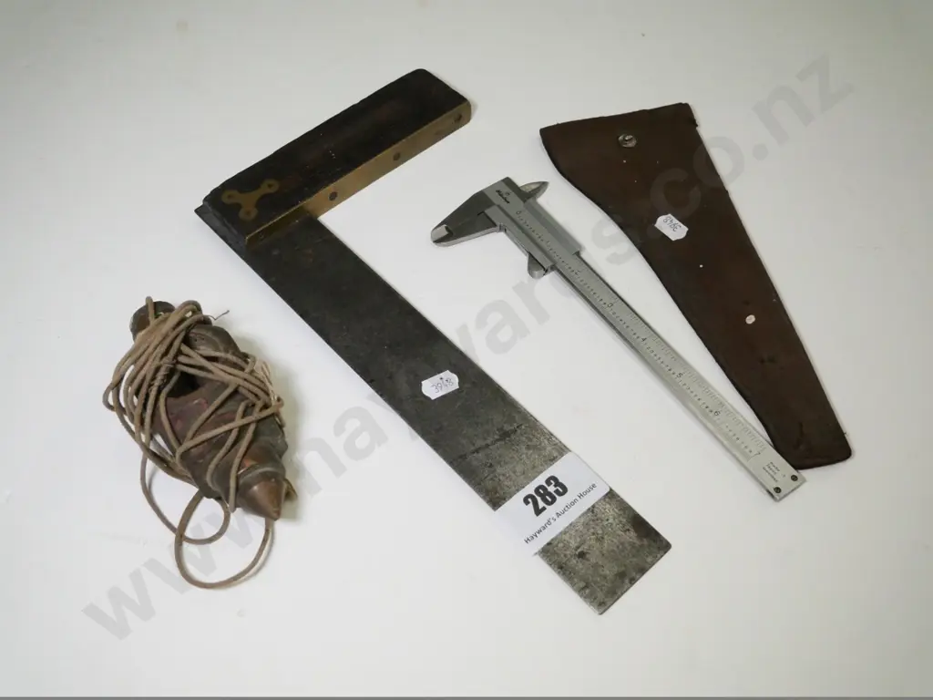 vintage plumb line, builder's square and micrometer Image 1++