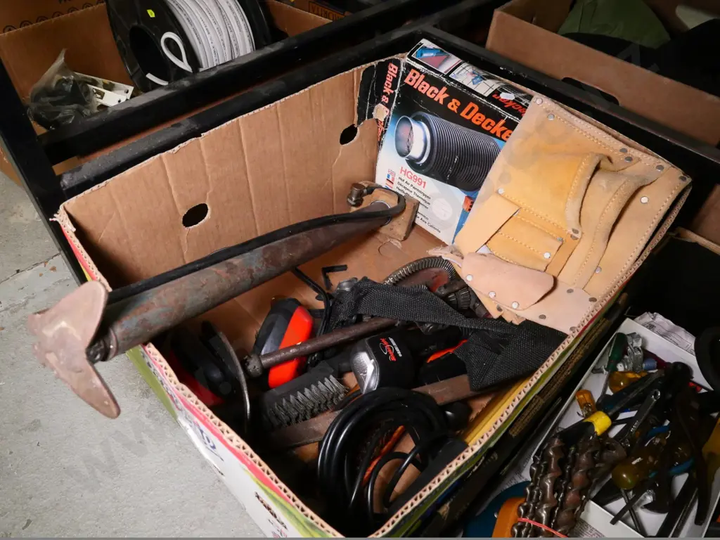box of heat gun, hand drills, builder's pouch, etc. Image 1++