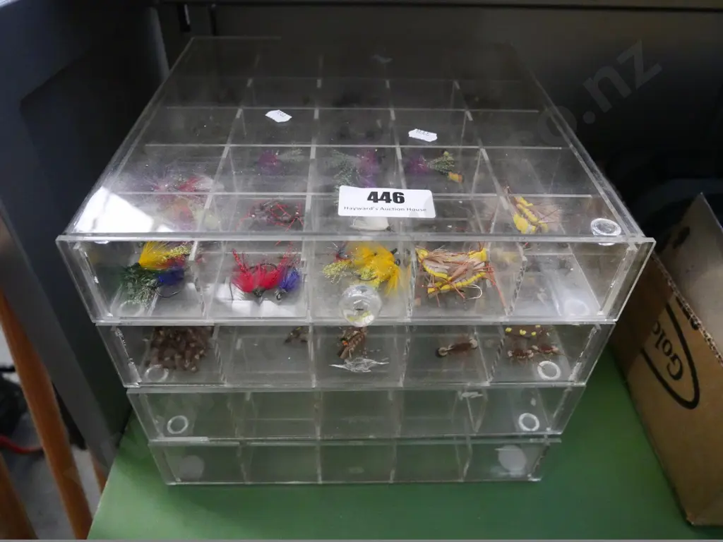 perspex drawers and contents - fishing flies and lures Image 1++