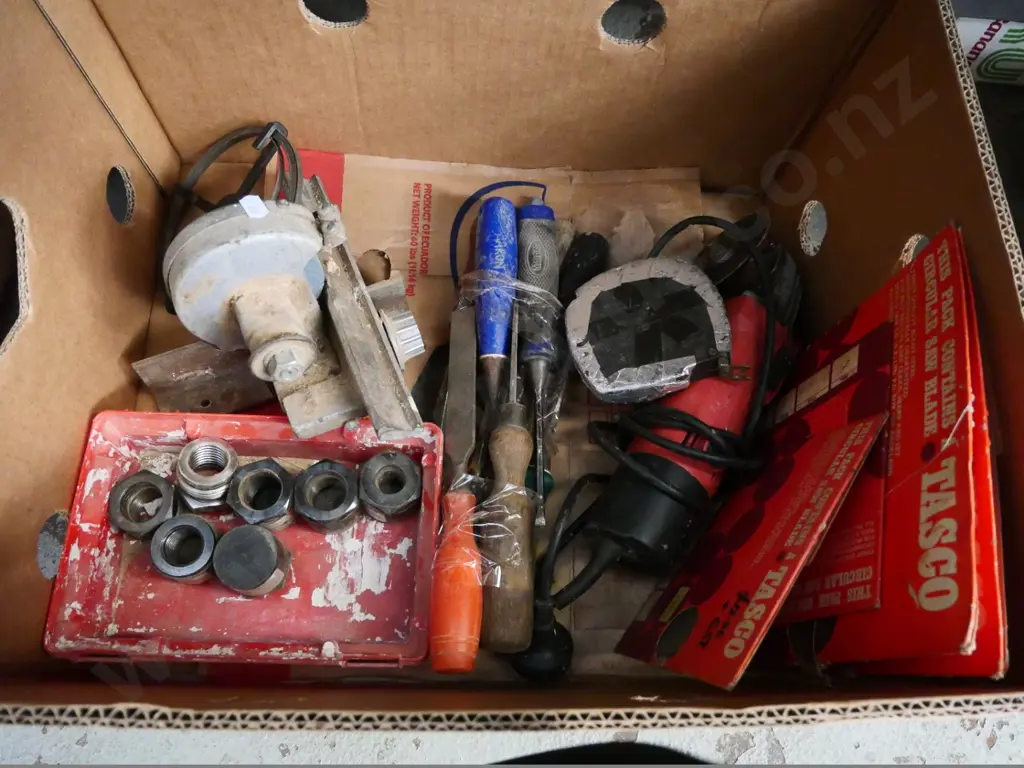box of allsorts: angle grinder, chisels, etc. Image 1++