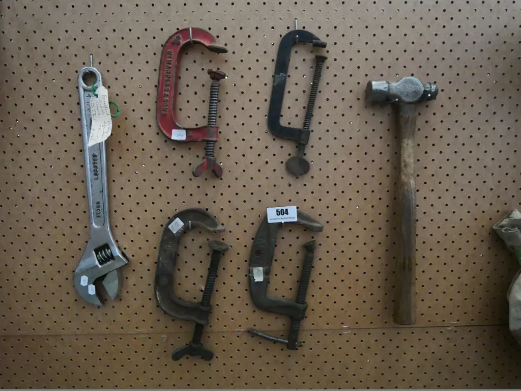 4 G-clamps, ball-peen hammer, and an adjustable crescent Image 1++