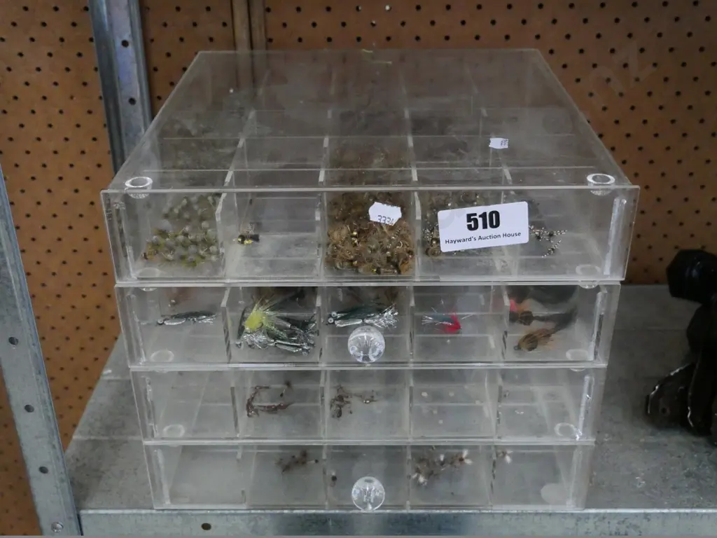 perspex drawers with numerous fishing flies Image 1++