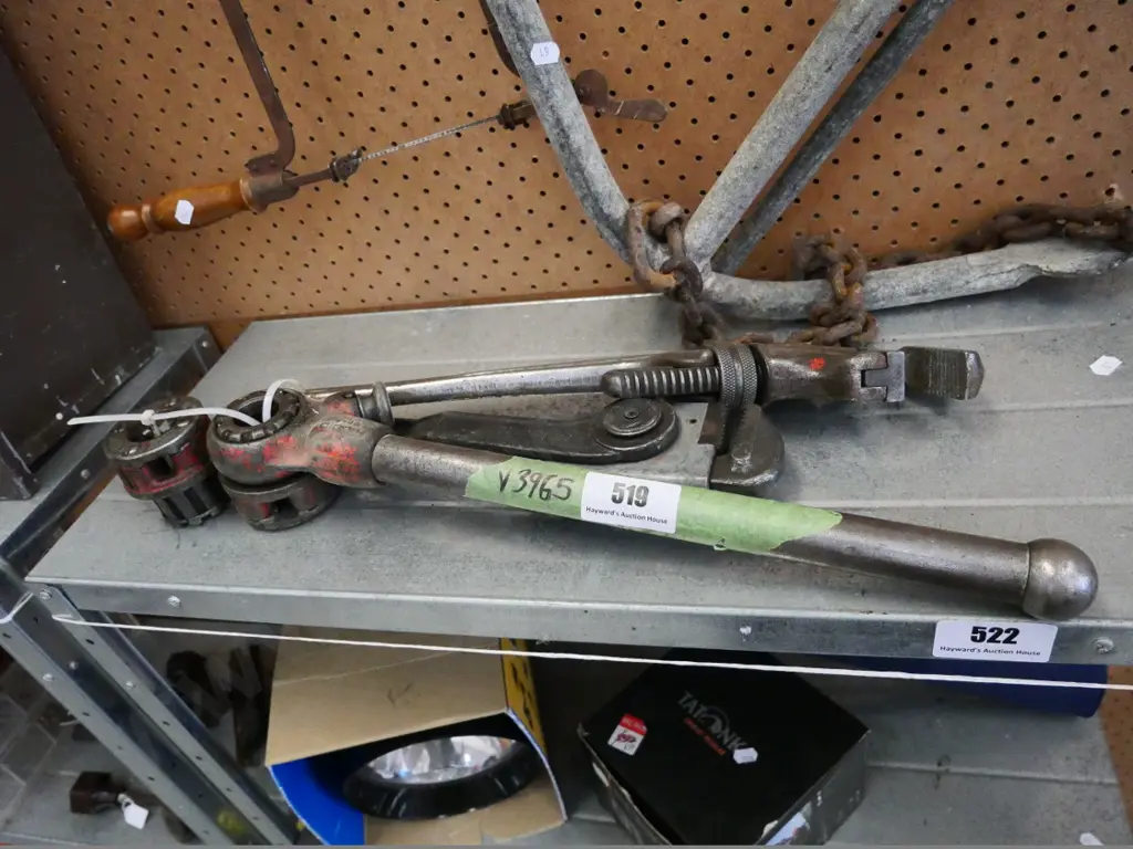 2 plumber's wrenches and tap & die Image 1++